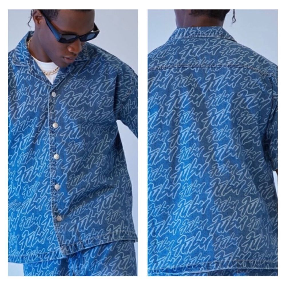 FUBU x Forever 21 Retro Logo Signature men’s L button up cotton‎ chambray shirt